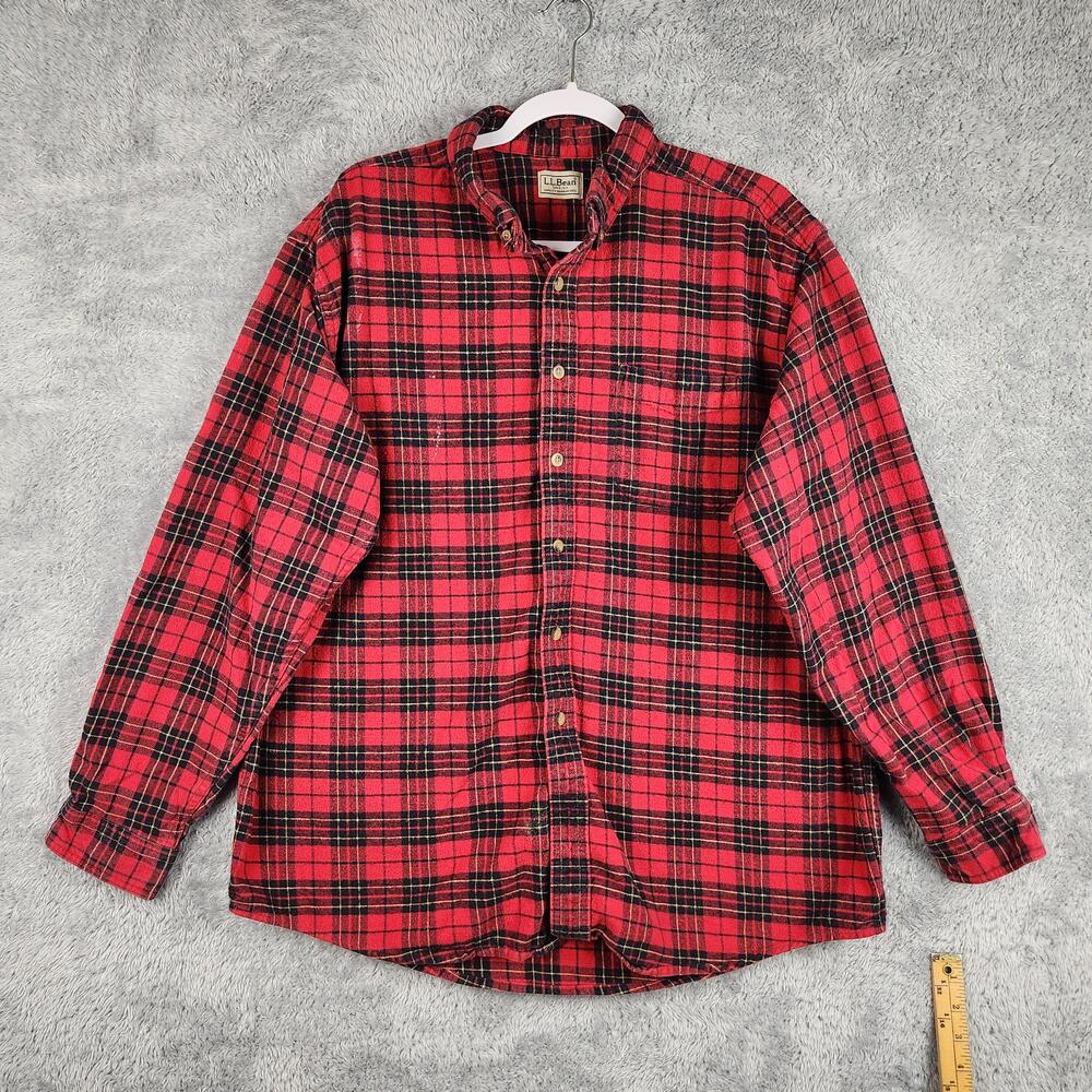 Vintage LL Bean Shirt Mens XL Red Plaid Flannel Button Down Pocket Outdoor Paint